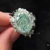 Green Diamond Ring Heavy Industry Full Diamond Light Luxury Niche Exquisite High-end Ring