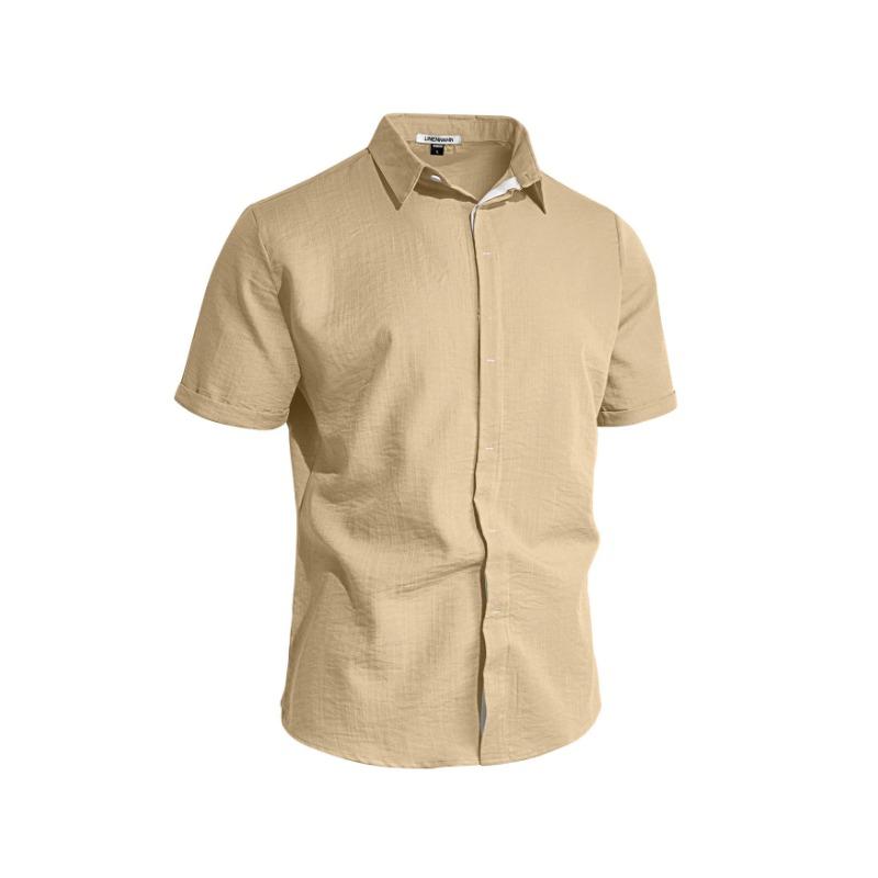 Summer New Short Sleeved Men's Solid Color Simple Casual Business Cardigan Buttoned Top