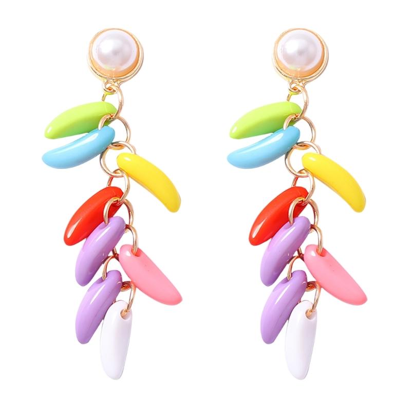 Statement Drop Earrings with Round Bead Look Top, Colorful Lightweight Jewelry for Vacation Styling and Party Looks