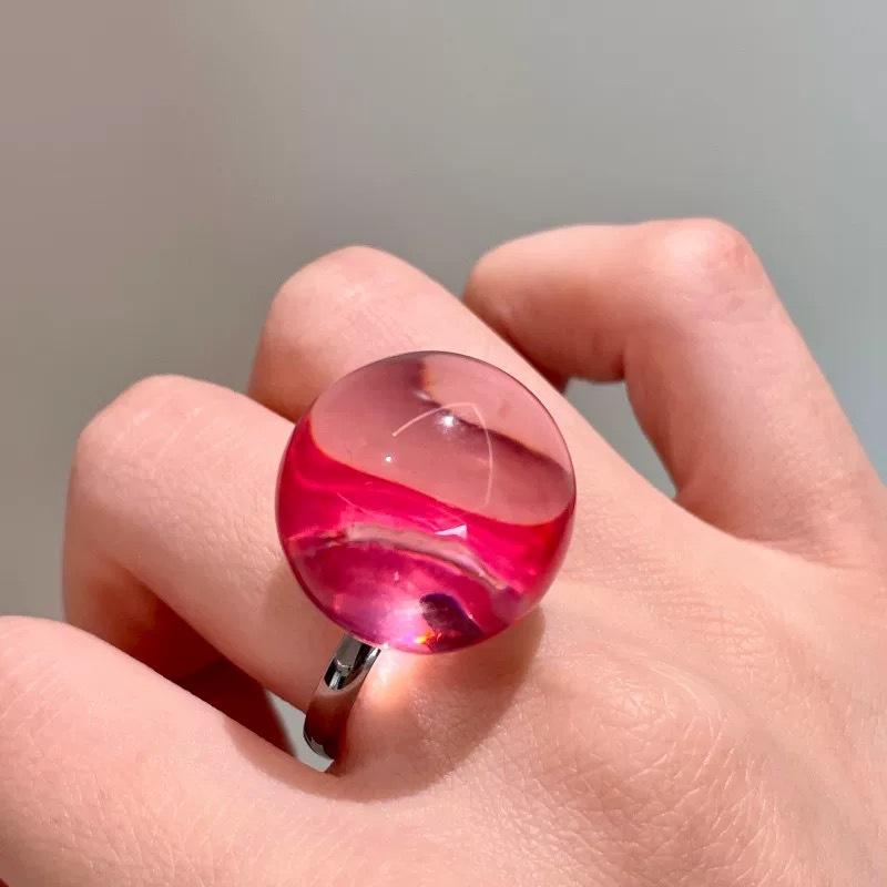 

Korean Creative Transparent Colorful Geometric Ball Resin Fnger Ring Sweet Y2K Large Acrylic Round Ring Jewelry For Women Girl