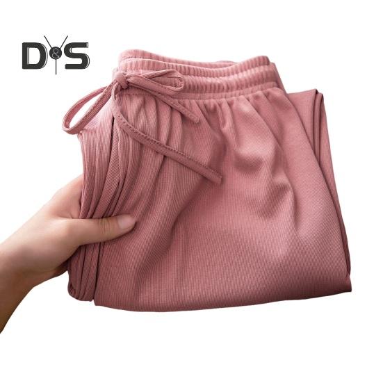Women Casual Pants Elastic Waist Adjustable Drawstring Solid Color Long Trousers Ice Silk Wide Leg Draped Pants Streetwear