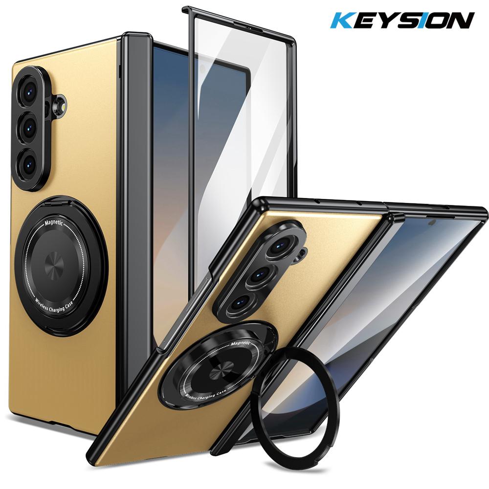 KEYSION 360°Rotating Magnetic Ring Stand Case for MagSafe for Samsung Galaxy Z Fold 7 5G Hinge Phone Cover with Screen Protector