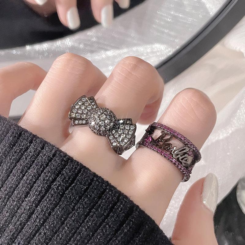 Dark Personality Sweet Cool Candy Inlaid Zir*****Pen Ring Temperament Spice Girl Index Finger Ring