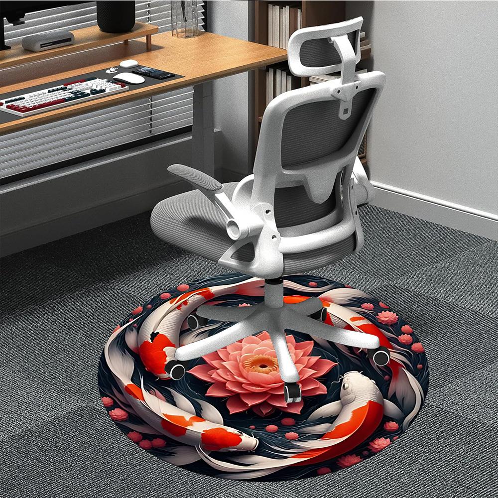 

1pc Koi Fish Pond Chair Carpet for Office, Soft, Non Slip Polyester Mat, Office, Entryway, Living Room, Bedroom 80cm