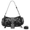 PU Leather Gothic Rivet Women's Y2k Punk Vintage Shoulder Purse Handbag Waist Bag Luxury Black Cross Body Bags with Spikes