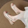 Korean version of fashion soft leather open-toed sandals women's simple versatile comfortable weave heel casual French temperament sandals women