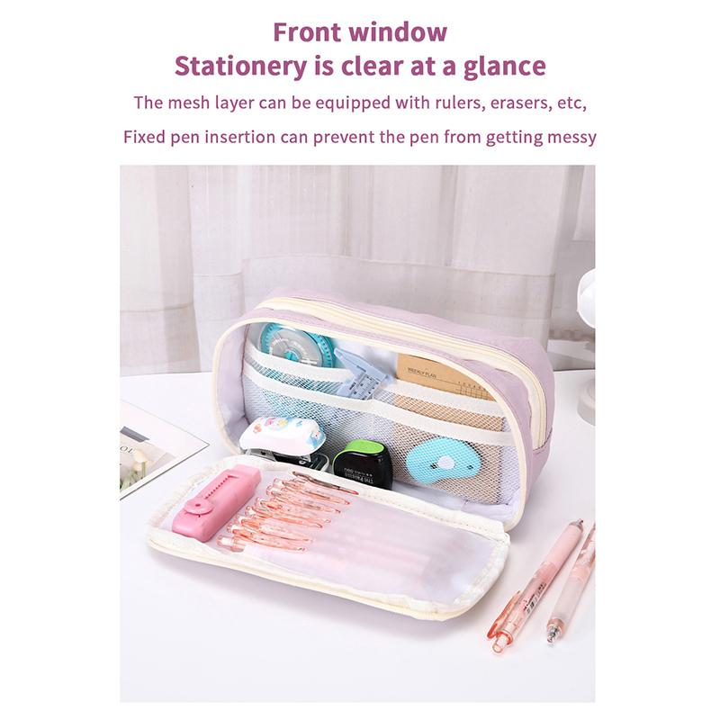 Simple Large Capacity Student Pencil Case Multi-Layer Flip Style Cute Pencil Pouch Ins Canvas Gel Pen Organizer Kids