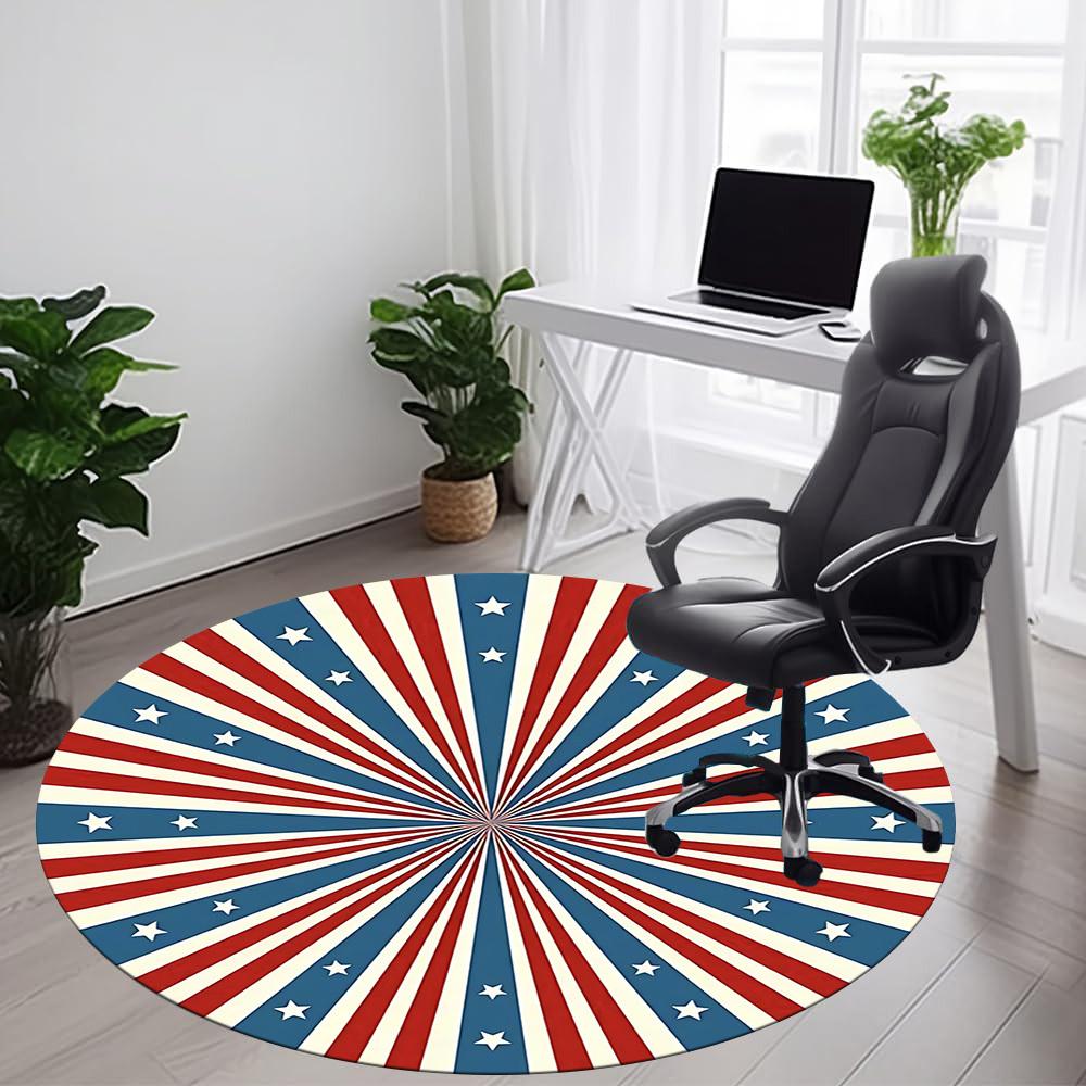 1PCStars Stripes Office Round Area Rug,  Mat Suitable For Office, Under Office Chairs Bedroom Living Room Home Decor, Room Deco