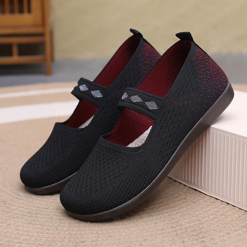 Middle-aged and Elderly Cloth Shoes Women's Shoes with Soft Sole Breathable Old Lady Background Cloth Shoes Mother Grandma Elastic Band Non-slip