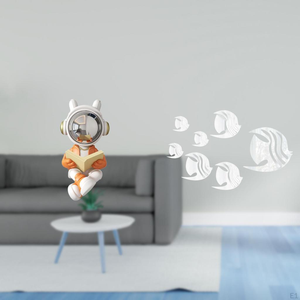 Astronaut Sculpture And Mirror Fish Wall Art Decorative Centerpiece for Modern Fireplace Table