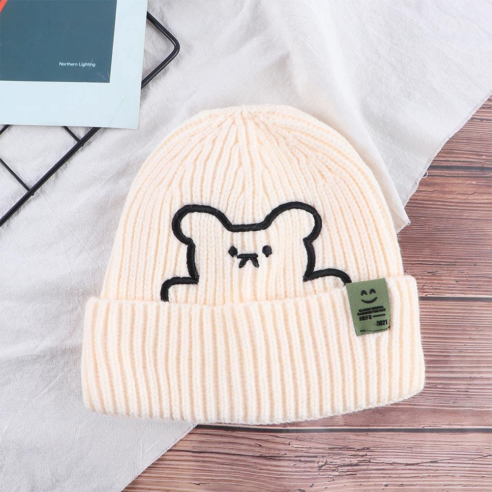 Girl All-match Stripe Winter Embroidered Bear Wool Hat Knitted Hat Women Beanies Korean Style Caps