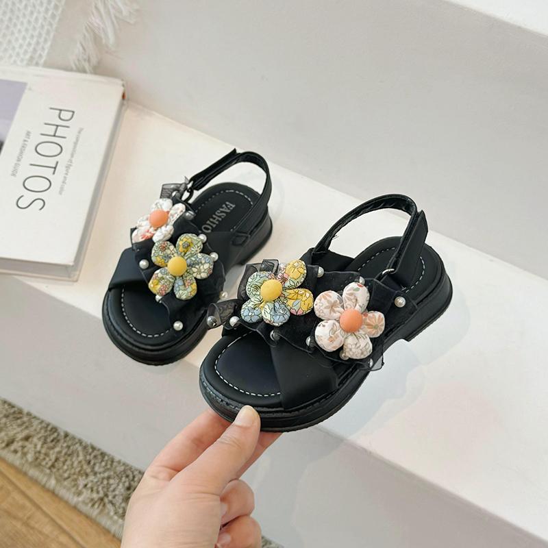 

Girls Summer New Sandals Big Children Soft Soled Cross Beach Shoes Baby Princess Flower Children Shoes 25