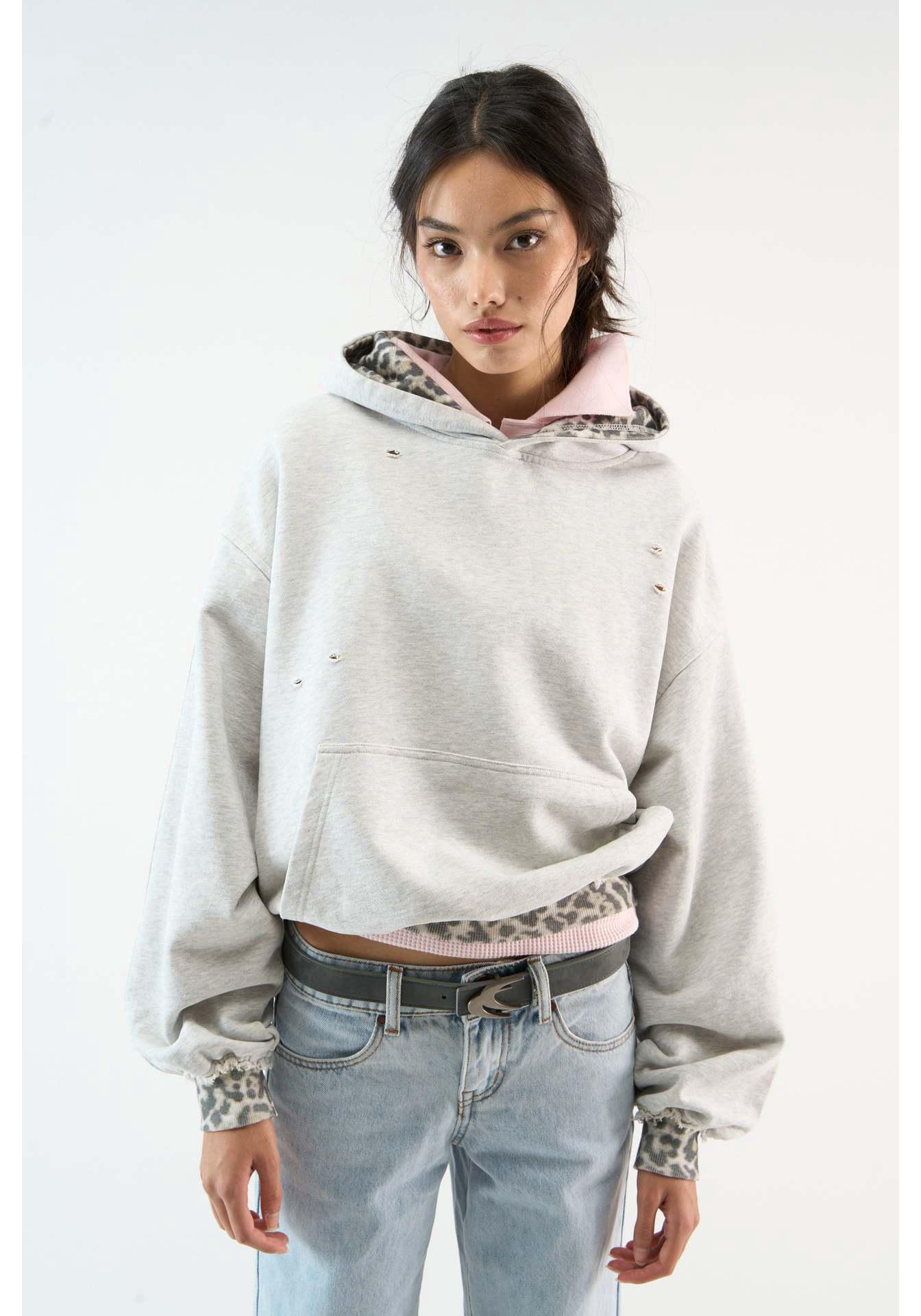 Leopard Print Retro Hooded Sweatshirt -