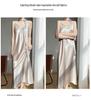 Elegant French V-Neck Spaghetti Strap Satin Dress with Slimming Design