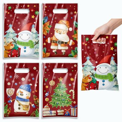 50pcs Red Christmas Gift Bags Snow Pattern Cartoon Santa Claus Xmas Tote Candy Packing Pearl Film Gift Handbag