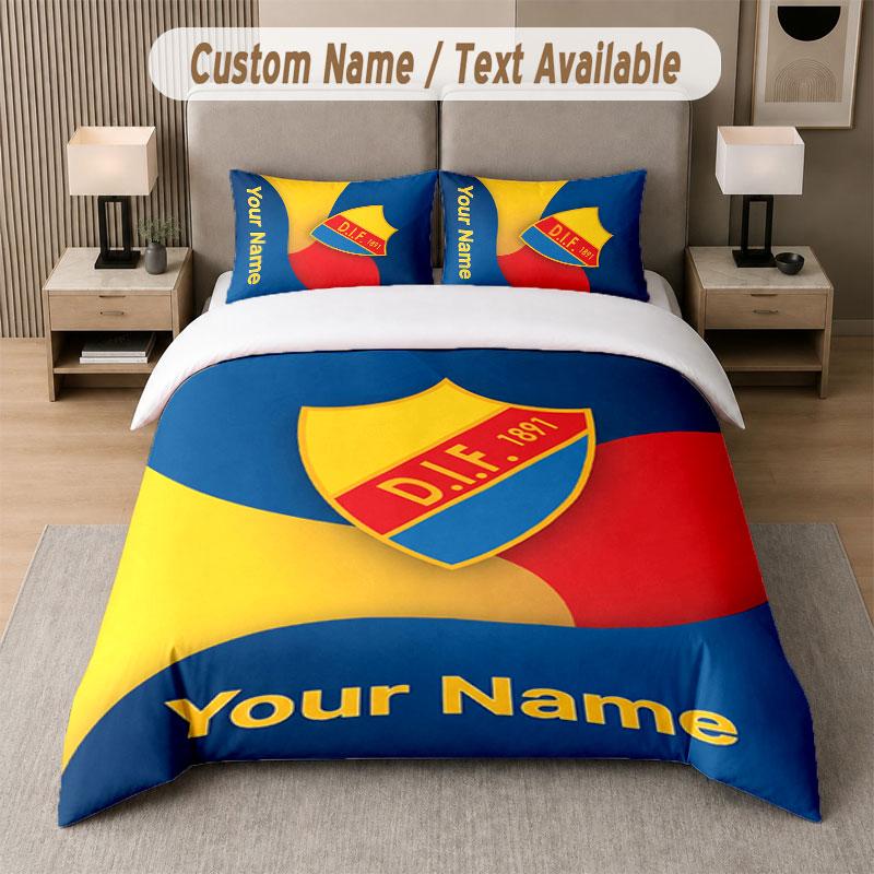 Custom Bedding Set Djurgårdens IF Pattern, Print Name Text 1 Duvet Cover Plus 2 Pillowcases Home Textile