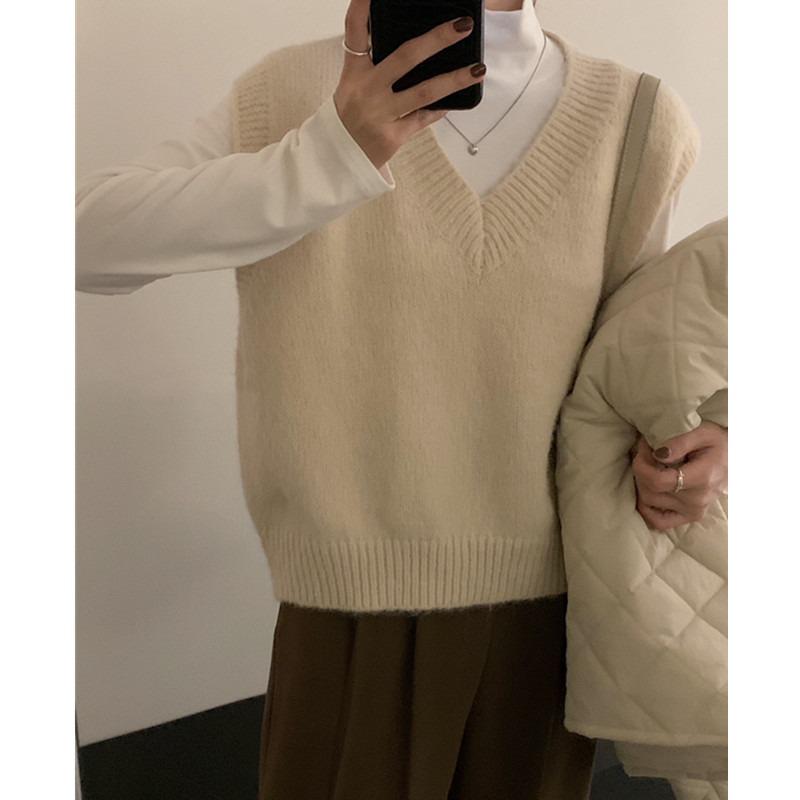 Fashion Sleeveless Pullover Knitted Women Sweaters Vest New Autumn Winter V Neck Casual Loose Elegant Knitwear Bottoming Tops