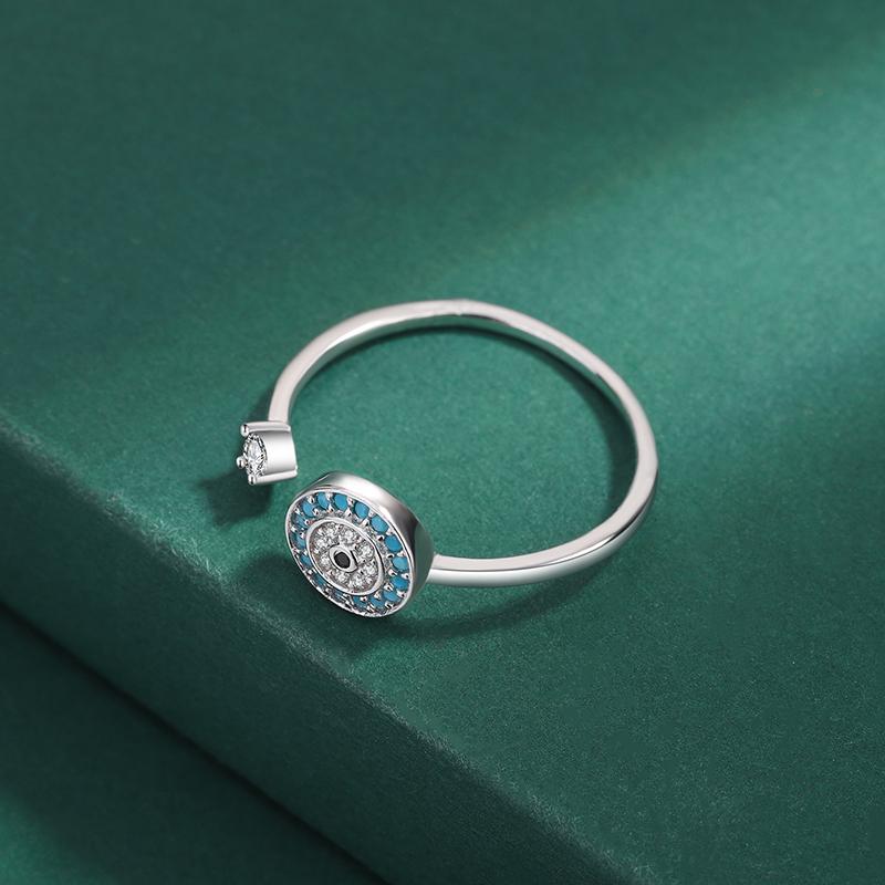 Creative Blue Zircon Sterling Silver Ring Women's Simple Blue Shiny Zircon Eye Shape Bead Sterling Silver Jewelry Party Ring Engagement Bride Ring