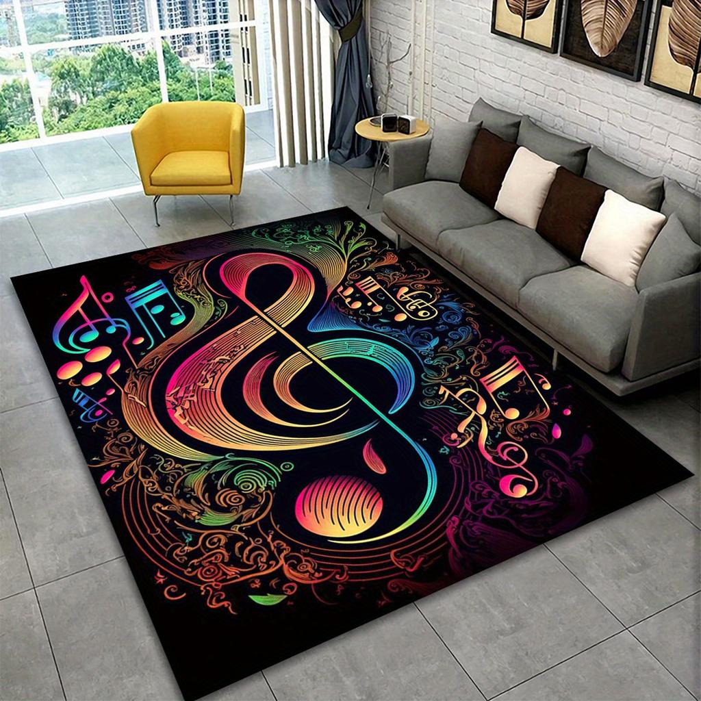 Musical Notes Non-Slip Floor Mat, Treble Clef Design Plush Carpet for Living Room Bedroom Game Room Dorm Decor