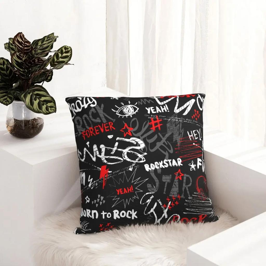 Grunge Punk Words Rock Star Pillowcase Polyester Cushion Cover Decor Throw Pillow Case Cover Bedroom Square