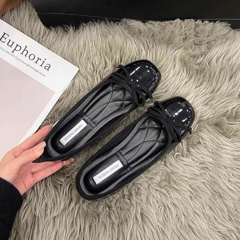 Height increase 5cm sweet bow square head ballet shoes for women's outer wear 25 spring new versatile and not tired feet small single shoes