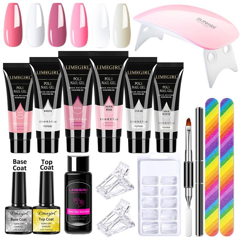 3 Colors Extension Gel Mirror Powder Nail Lamp Top Coat Base Coat Primer Rhinestone Glue Cleaner Nail Art Kit