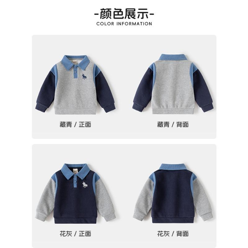 Boys Embroidered Turn Down Collar Patchwork Long Sleeve Casual Kids Sweatshirt