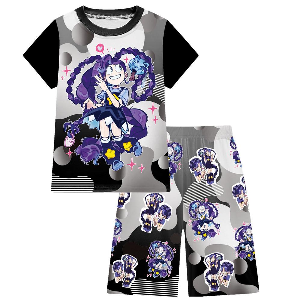

19775 Kids Girls Lily Lovebraids Bobi Printing Short Sleeves T-Shirt Shorts Pajamas Sleepwear Sets 160cm чорний