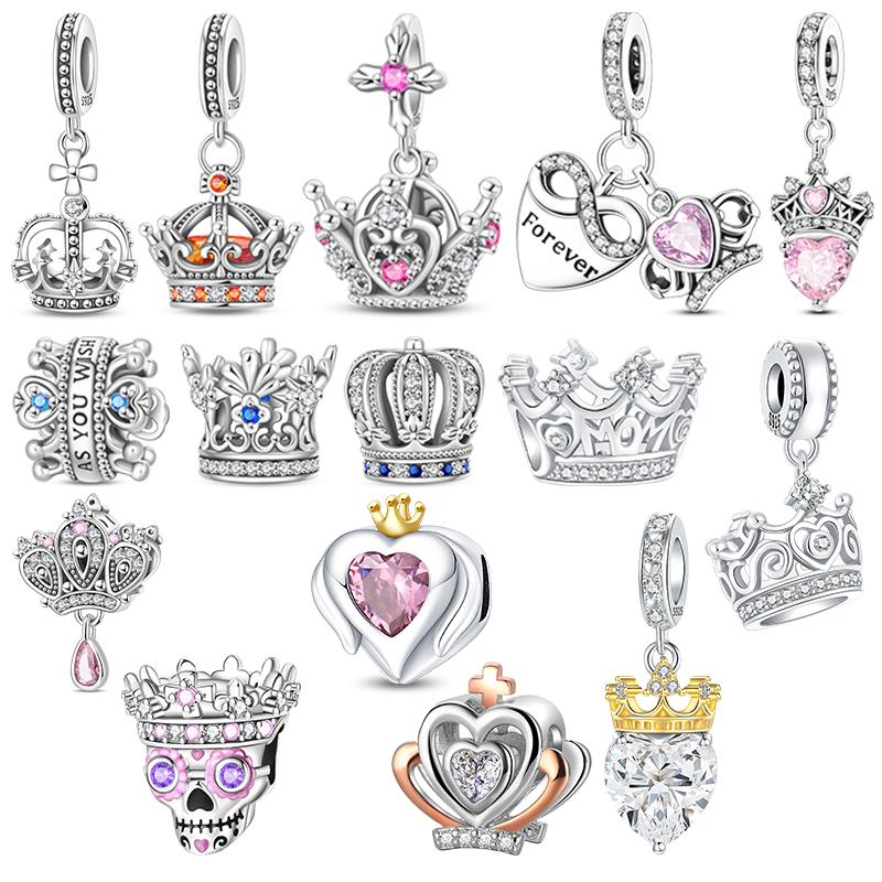 Crown Charms Skull Bead Original Copper Inlaid Zirconium Pendants Fit Bracelet Necklace Jewelry Lover Gift