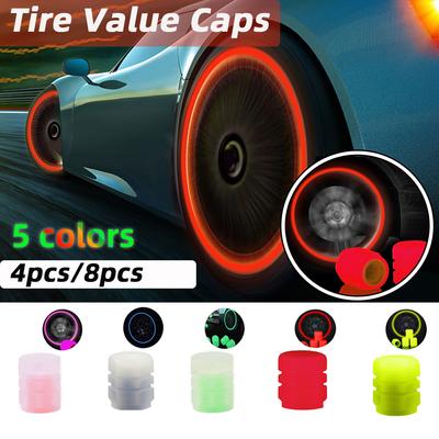 4 szt./8 szt. Świecące Nakrętki na Wentylki Opon Luminous Car Tire Pressure Caps Pokrowce na Trzonki Wentyli Świecące w Ciemności Uniwersalne Pokrowce na Trzonki Wentyli Opon Samochodowych