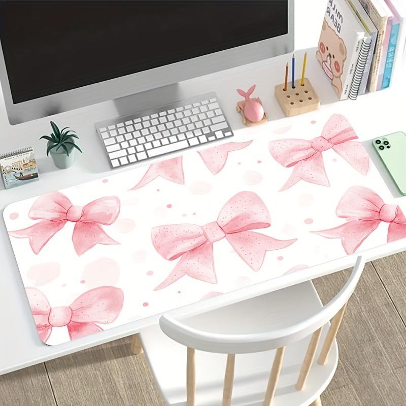 MultiSize Large Gaming Desk Mat Pink Bow Heart Cutouts Perfect PC Accessory NonSlip Rubber Stitched Edges for Gaming