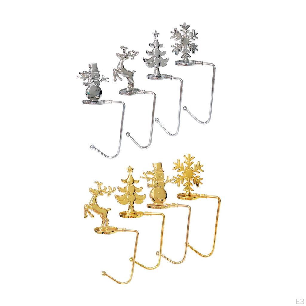 4 Pieces Christmas Stocking Holder Hanger Metal Mantle Garland for Bookshelf Pubs