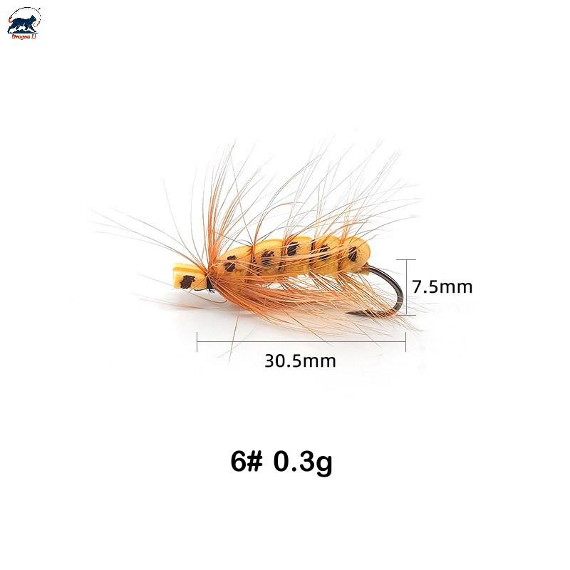 Combo 3pcs/Set Floating Foam Caterpillar Fly Fishing Lures Hook#6 Hand-Tied Realistic Terrestrial Flies for Trout Bass Panfish
