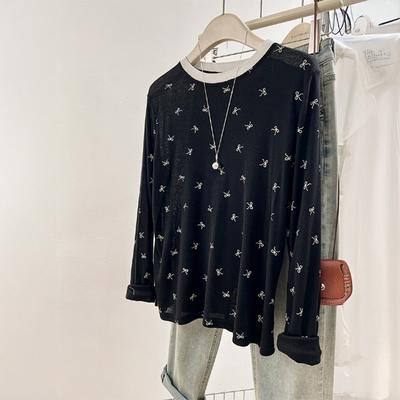 Casual Style Printed Long-sleeved Bottoming Shirt T-shirt for Women 2025 Autumn and Winter