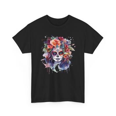 Dia De Los Muertos Shirt Sugar Skull Catrina Floral Watercolor Retro Graphic Tee