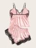 European and American Erotic Underwear, Sexy Women's Suspender Pink Lace Two-piece Set