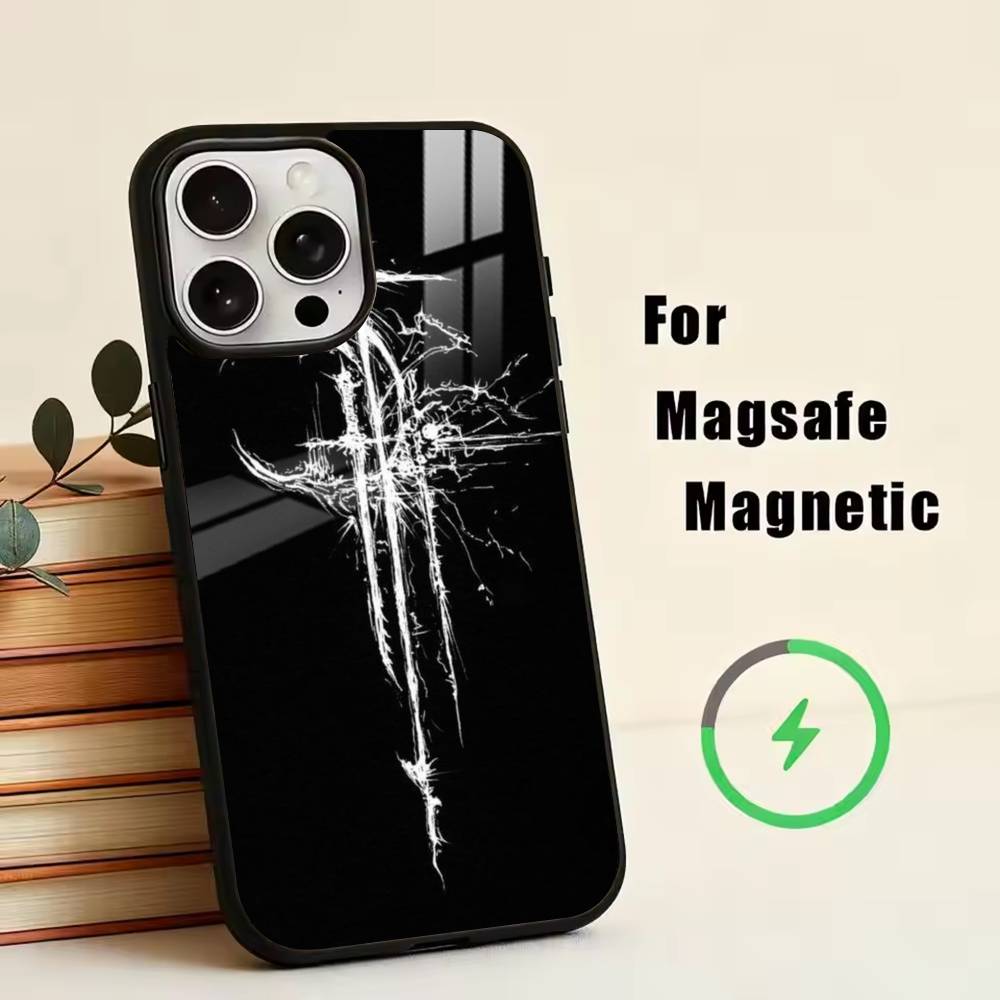 Cyber Sigil Cross Phone Case For iPhone17,16,15,14,13,12,11 Plus,Pro Magnetic For Magsafe Wireless Charging iPhone15Plus