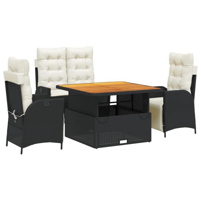 VidaXL Ensemble à Manger de Jardin avec Coussins 4 pcs, Table de Terrasse, Meubles de Patio, Mobilier d'Extérieur, Noir 3277441