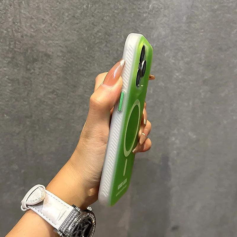 Carcasă de telefon MagSafe la modă, culoare bomboane, pentru iPhone 15, 15Pro Max, 14, 13 Pro, 12, 11, mată, cu încărcare wireless, rezistentă la șocuri