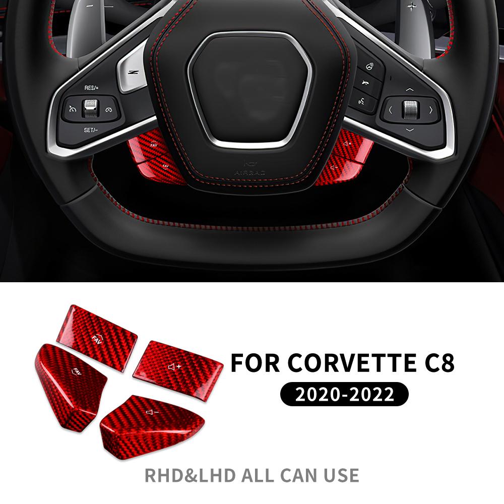 

Real Hard Carbon Fiber For Chevrolet Corvette C8 2020 2025 2025 2025 Car Steering Wheel Panel Sticker Interior Trim Accessories червоний