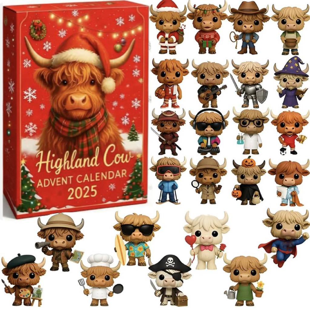 Christmas Advent Calendar Highland Cow Christmas Countdown 24pcs Christmas Tree Highland Cow Pendants Ornament Christmas Gift
