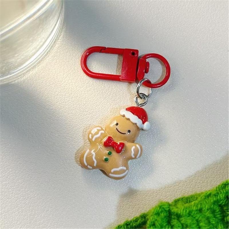 Festival Cartoon Christmas Keychain Set Holiday Party Favor Resin Keyring Gift Stocking Stuffer Accessories