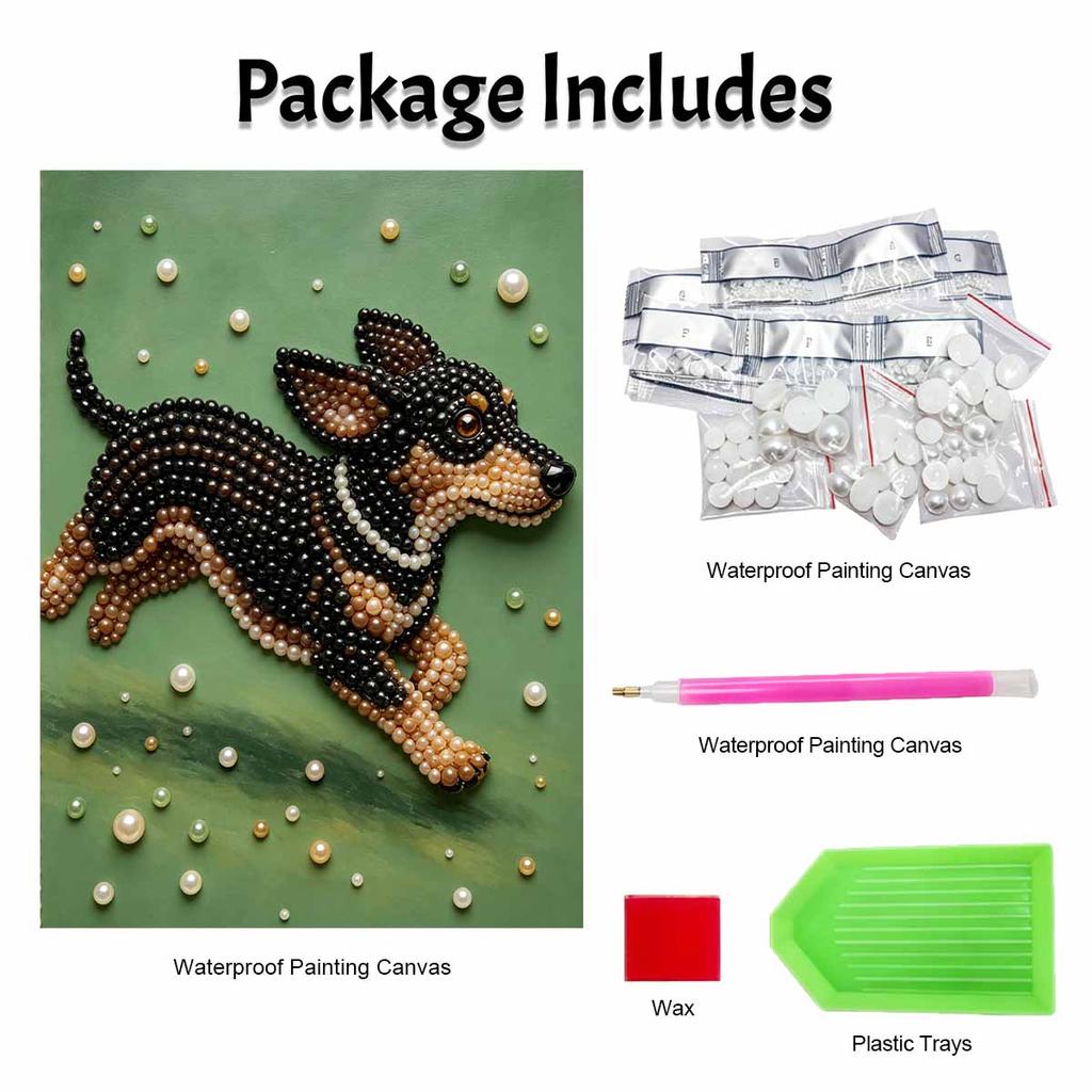 5D Pearl Painting Kit Framed with Running Dog Design Sparkling Bead Art Canvas DIY Relaxing Craft for Wall Decor Gift Home Art Projects