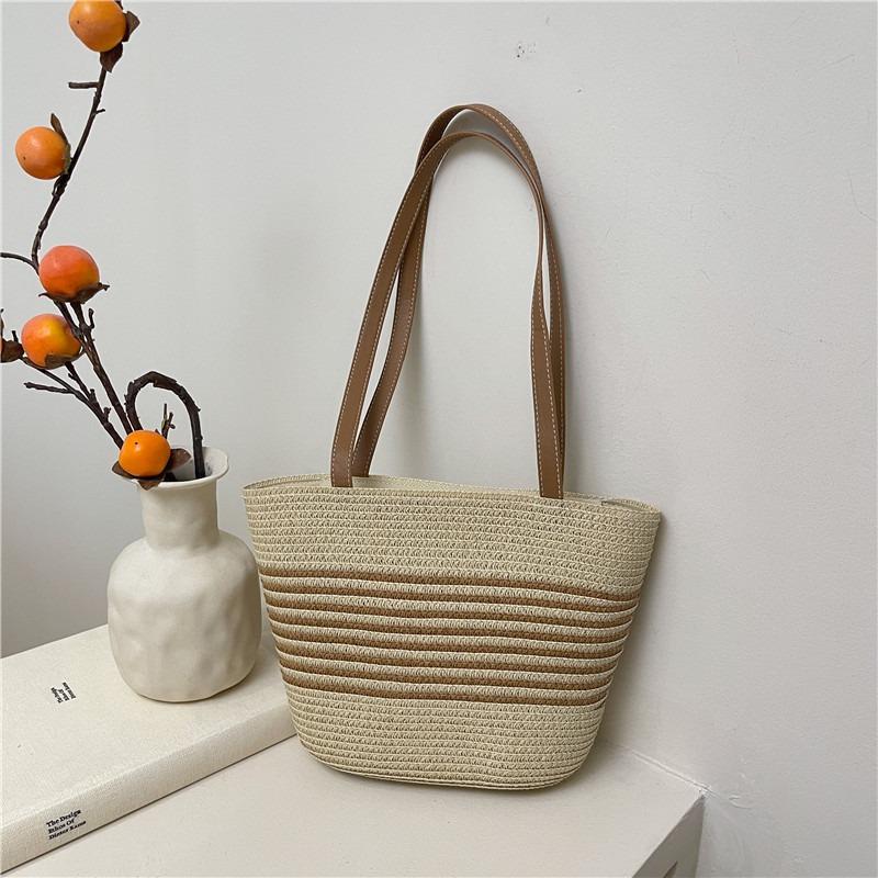 Summer Vacation Straw Woven Bag Women's Woven Bag New Fashion Commuter Bucket Bag Shoulder Tote Bag Tide
