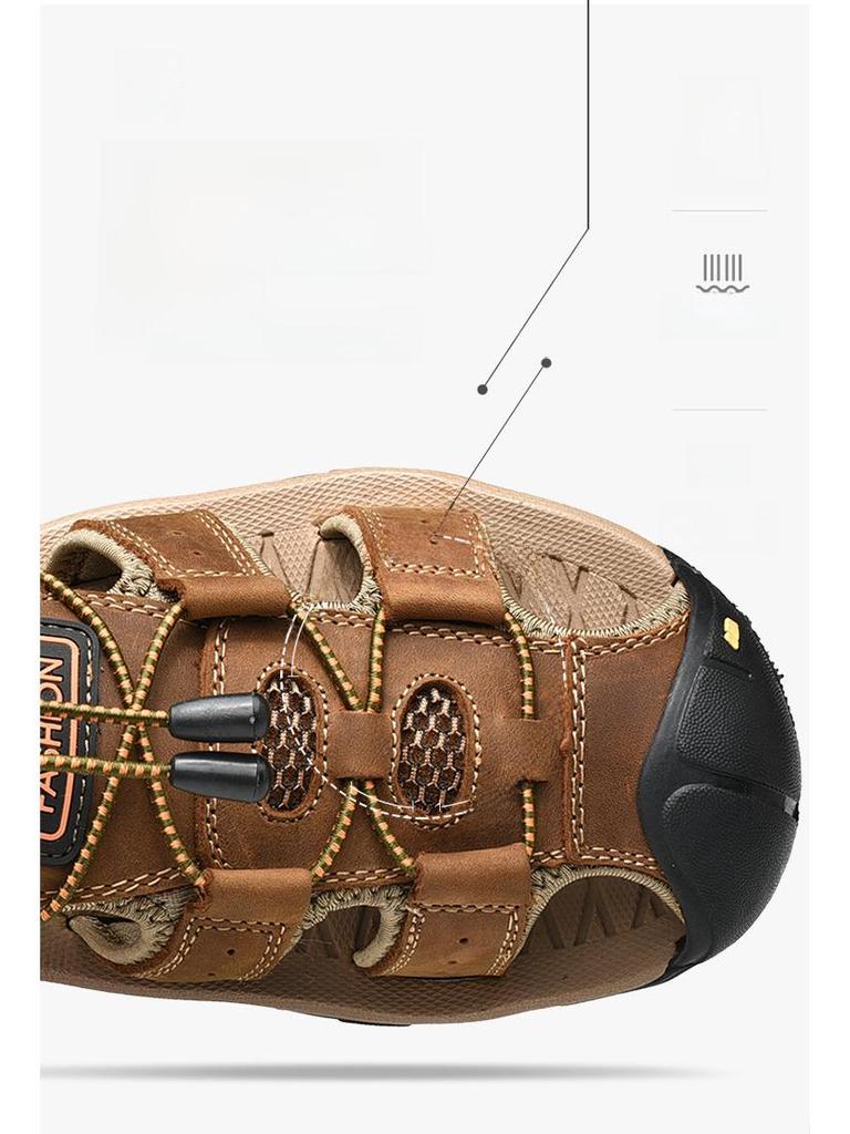 Men's Summer Cowhide Sandals - Non-Slip Soft Sole, Large Size, Outdoor Beach Shoes