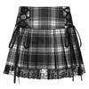 Women's High Waist Plaid Pleated Mini Skirt Double Side Lace Up Lace Hem Goth Punk Short Skirt