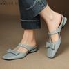 Fashion Bow Square Toe Slippers Mules Heeled Sandals Women Casual Loafers Shoes Woman 2025 Trend Summer Pumps Soft Leather Flip Flops