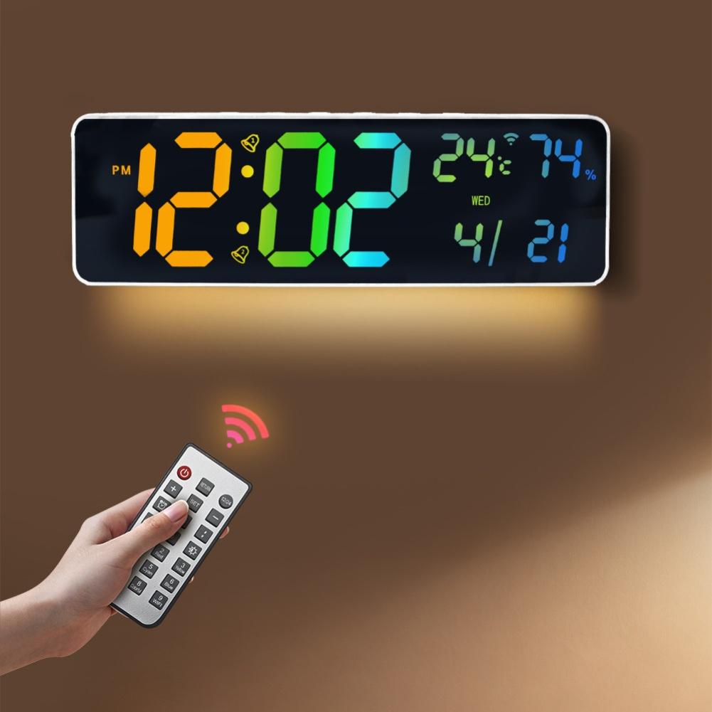 RGB Electronic Wall Clock 360x115x23mm Light Sensor Perpetuals Calendar Versatile Timer Type C Power Supply Home Parts