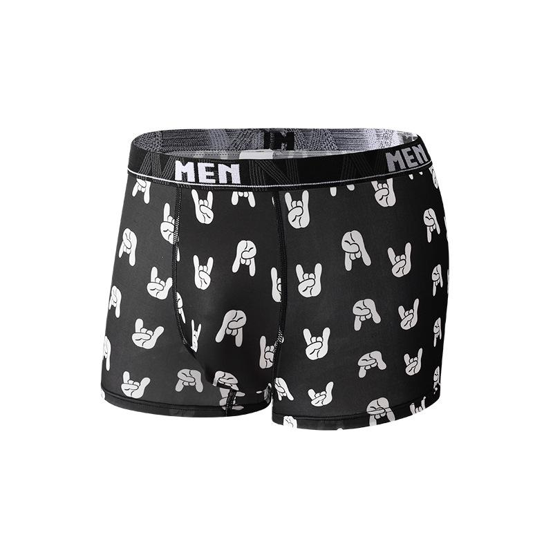 Men's Spring and Summer Trend Printed Ice Silk Antibacterial Breathable Sports Teenagers Mid-waist Boxer Briefs