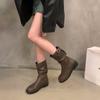 Fashion Autumn New Women's Knight Mid-calf Boots Fashion Trend Buckle Thick Bottom Short Boots Non Slip Comfortable Women Leather Shoes
